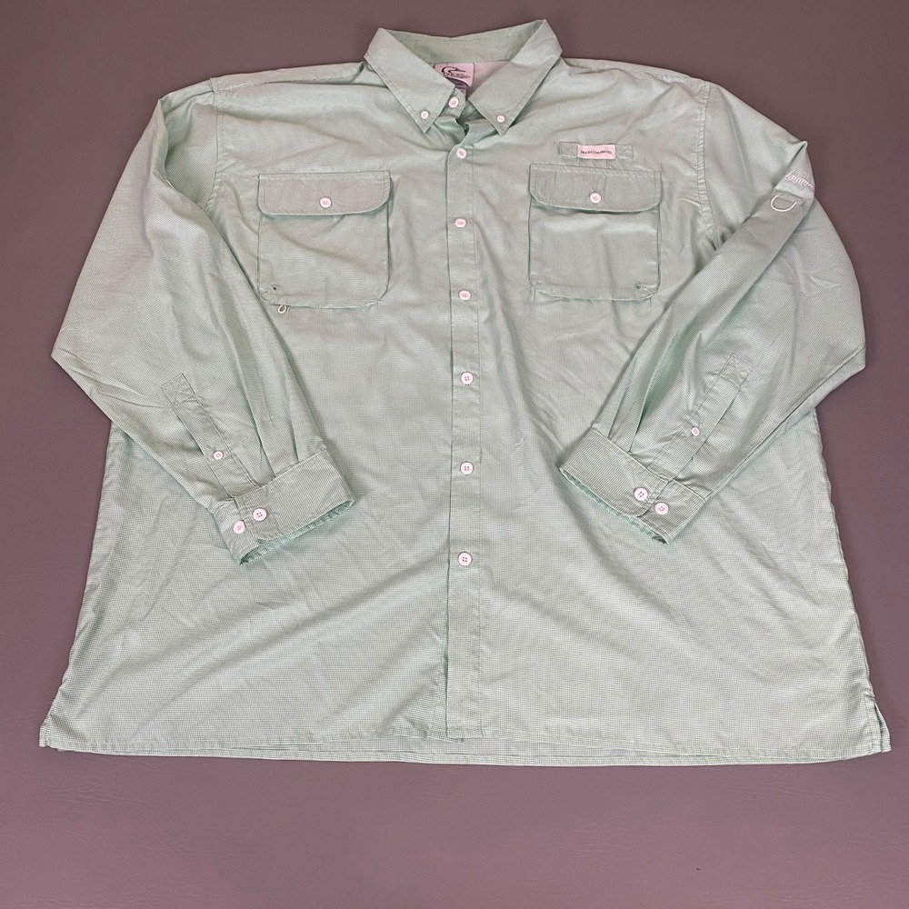 Ducks Unlimited Fishing Shirt‎ Men's Size 2XL Green Gingham Vented Long Sleeve